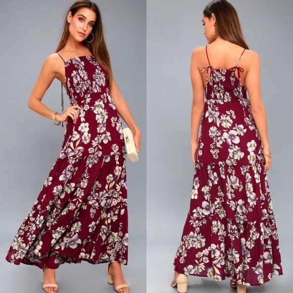 Free People Dresses & Skirts - Free people Garden Party Burgundy Floral Print Maxi Dress NWT